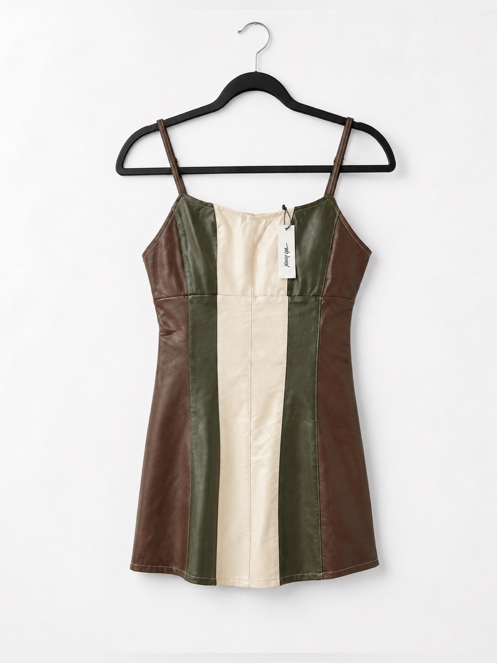 Nasty Gal Panelled Colour Block Faux Leather Strappy Mini Dress - Picture 1 of 5